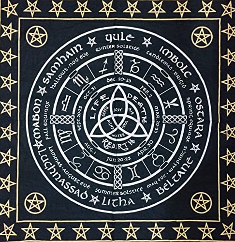 INDACORIFY Altar-Tischdecke mit Fransen Alter Tarot Hexerei Spread Tischdecke Meditations-Spirituelles heiliges Tuch 18 x 18 Zoll (Triquetra Pentacle-Lebenszyklus) von INDACORIFY