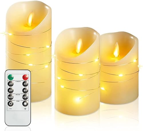INDARUN Flammenlose LED Kerzen, warmweiß, mit eingebetteten LED Lichterketten, LED-Kerzen, 3er Set mit 11 Tasten Fernbedienung und Timer-Funktion von INDARUN