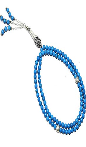 INDIA MADE Türkisfarbener Edelstein, 5 mm, Tasbih, 99 Perlen, Islamik, Gebet, Mala, Tasbih/Dua-B08CK6H45V von INDIA MADE