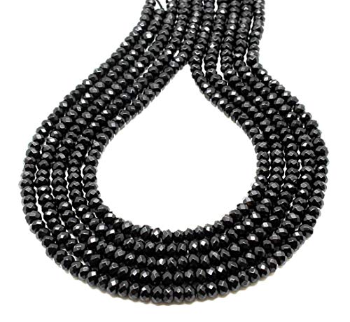 Schwarzer Onyx, mikrofacettierte Rondelle, lose Edelstein-Strangperlen, schwarze Farbe, Israel-Schliff-Perlen, Schmuckherstellung, Großhandelspreis - B0887XJSD4 von INDIA MADE