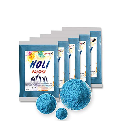 5 beutel Holi Gulal Pulver wasserlöslich Natural festival Fotoshooting Rangoli Colors Regenbogen powder holy farbbeutel glitzer Farbpulver fotos (Sky Blue,Himmelblau) von INDIAN STORE 24