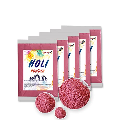 INDIAN STORE 24 5X Beutel Holi Gulal Pulver wasserlöslich Natural Festival Fotoshooting Rangoli Colors Regenbogen Powder holy farbbeutel Glitzer Farbpulver Fotos (Pink,Rosa) von INDIAN STORE 24