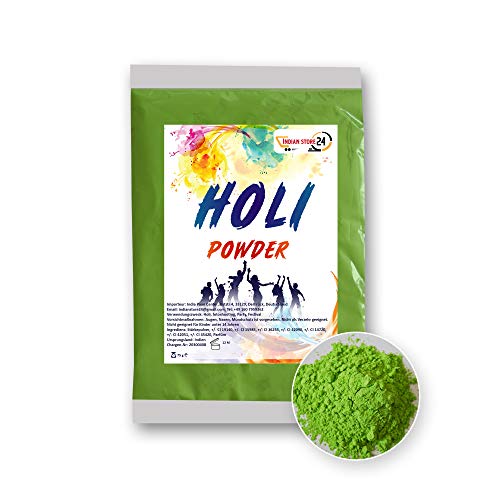 INDIAN STORE 24 Holi Gulal Pulver wasserlöslich Natural Festival Fotoshooting Rangoli Colors Regenbogen Powder holy farbbeutel Glitzer Farbpulver Fotos (Green,grün) von INDIAN STORE 24