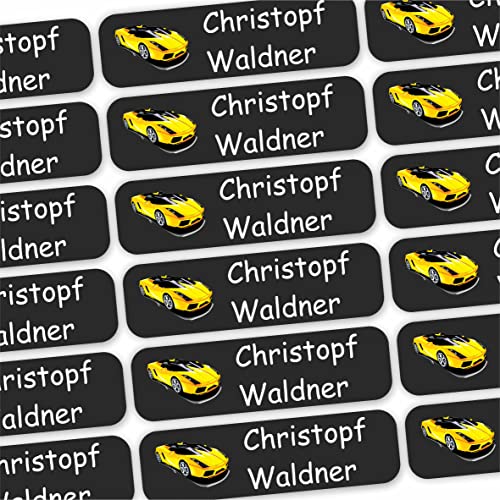 INDIGOS UG® 80 x Namensaufkleber Wäscheetiketten 35x10mm - Rennwagen - Bekleidung - für Kinder, Schule und Kindergarten - Textilien Etiketten individuell personalisiert von INDIGOS UG