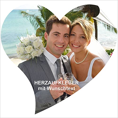 INDIGOS UG® Aufkleber Foto - 100mm Herz - 10-1000 Stück Namensaufkleber für Kinder, Schule, Einladungen, Hochzeit, Taufe, Verlobung, Kommunion, Geburtstag, Party - personalisiert mit Wunschtext von INDIGOS UG