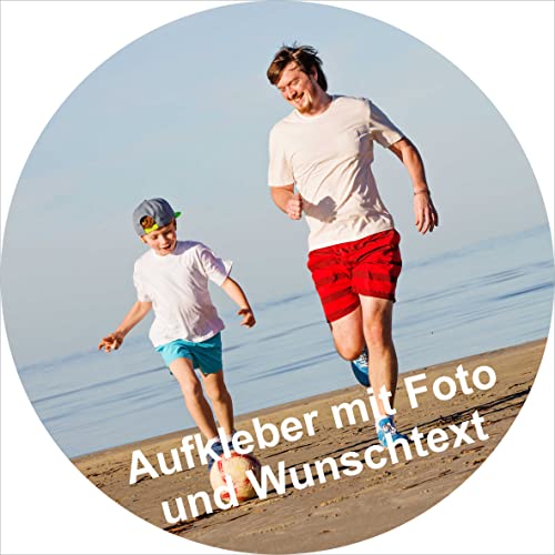 INDIGOS UG® Aufkleber Foto - 140mm rund - 10 Stück Namensaufkleber für Kinder, Schule, Einladungen, Hochzeit, Taufe, Verlobung, Kommunion, Geburtstag, Party - personalisiert mit Wunschtext von INDIGOS UG