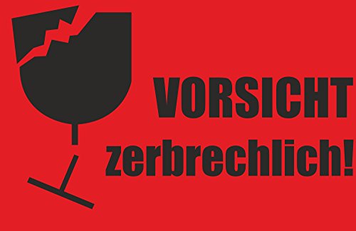 INDIGOS UG® - Aufkleber - Warnetiketten„Vorsicht zerbrechlich!“ (neon rot, 85 x 55 mm) - 10 Stück von INDIGOS UG