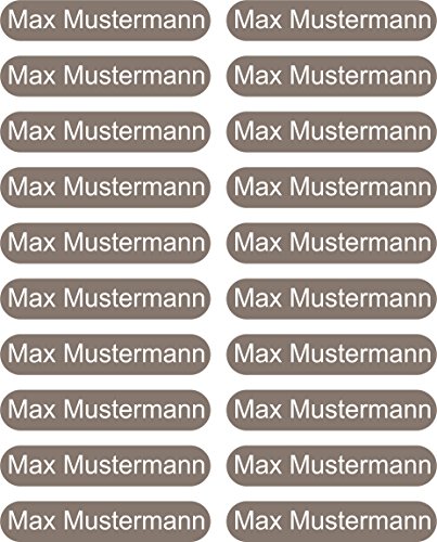 INDIGOS UG® Namensaufbügler Namen-Etiketten Aufbügler - 36x7 mm - 100 Stück für Kinder, Schule und Kindergarten - T-Shirts, Textilien, Schürzen, Sportsachen - braun Hintergrund - individuell von INDIGOS UG