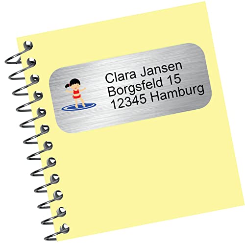 INDIGOS UG® Namensaufkleber Adressaufkleber - 42x22 mm - personalisiert - Edelstahllook - 105 - Babytanzen - 99 Stück für Kinder, Schule und Kindergarten - Stifte, Federmappe, Lineale von INDIGOS UG