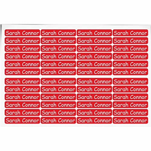 Indigos UG Namensaufkleber Kinder - 36x7 mm - 300 Sticker - rot - personalisiert - Beschriftung Schulsachen mit Name und Wunschtext - Etiketten Schulheft - Schultüte Federmappe von INDIGOS UG