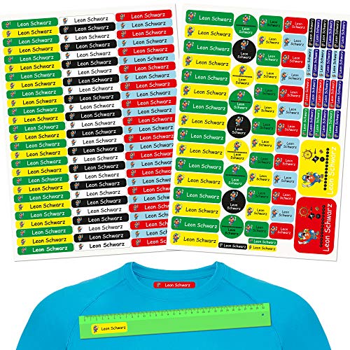INDIGOS UG® Namensaufkleber Kinder - Set - 160 Stück - Pirat - zum Bügeln und Gegenstände - 80 Bügeletiketten für Kleidung + 80 Aufkleber - Schule Kita Stifte Tassen Lineale individuell von INDIGOS UG