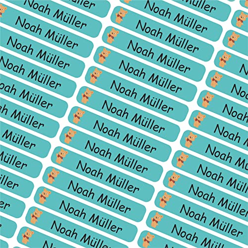 Indigos UG Namensaufkleber Kinder Schule - 43x7mm - 016 - Bärchen - Etiketten selbstklebend - 60 personalisierte Aufkleber für Kindergarten, Stifte, Bücher, Brotdose, Federmappe, Lineale & Spielzeug von INDIGOS UG