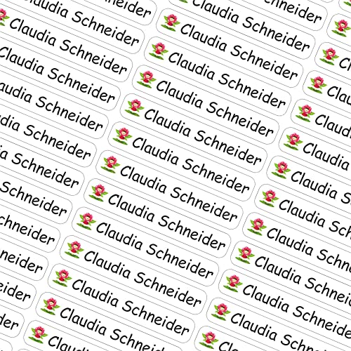 Indigos UG Namensaufkleber Kinder Schule - 43x7mm - Etiketten selbstklebend - 025 - Blumenfee - 60 personalisierte Aufkleber für Kindergarten, Stifte, Bücher, Brotdose, Federmappe, Lineale & Spielzeug von INDIGOS UG