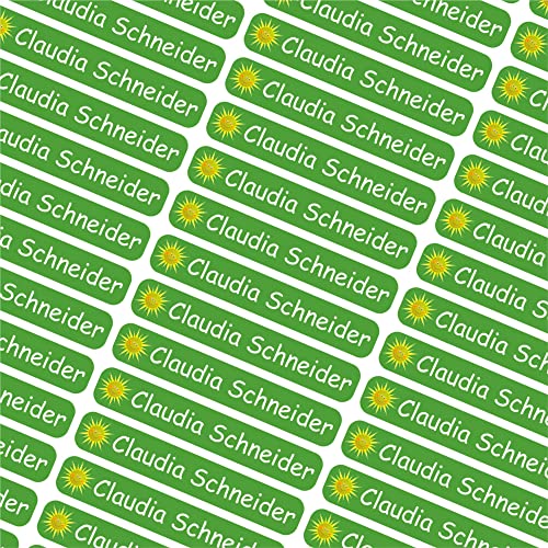 INDIGOS UG® Namensaufkleber Mini - 43x7mm - personalisierte Klebeetiketten - 069 - Sonne - 60 Stück für Kinder, Schule Kindergarten - Stifte, Federmappe, Lineale - individueller Aufdruck von INDIGOS UG