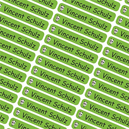 Indigos UG Namensaufkleber Kinder Schule - 43x7mm - Etiketten selbstklebend - 086 - Panda - 60 personalisierte Aufkleber für Kindergarten, Stifte, Bücher, Brotdose, Federmappe, Lineale & Spielzeug von INDIGOS UG