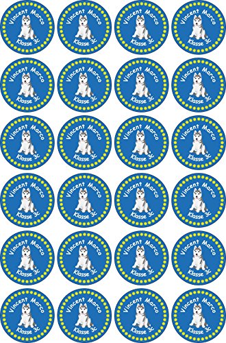 INDIGOS UG Namensaufkleber Kinder Schule - 30x30 mm - 027 - Hund - Set von 24 Aufkleber selbst gestalten Wunschtext - Büro, zu Hause - Stifte, Hefte, Federmappen, Ordner von INDIGOS UG