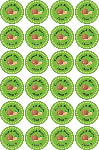 INDIGOS UG Namensaufkleber Kinder Schule - 30x30 mm - 077 - Schnecke - Set von 24 Aufkleber selbst gestalten Wunschtext - Büro, zu Hause - Stifte, Hefte, Federmappen, Ordner von INDIGOS UG