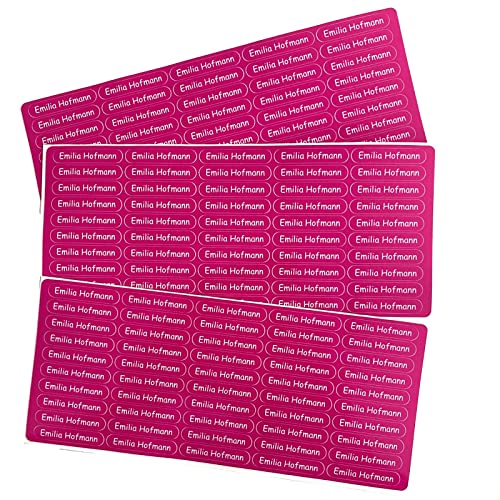 Indigos UG Namensaufkleber Kinder Schule - 150 Sticker - 36x7 mm - Aufkleber selbst gestalten - Namensschilder selbstklebend Kindergarten, Sticker KITA, Brotdose, Flasche, Federmappe, Stifte - pink von INDIGOS UG
