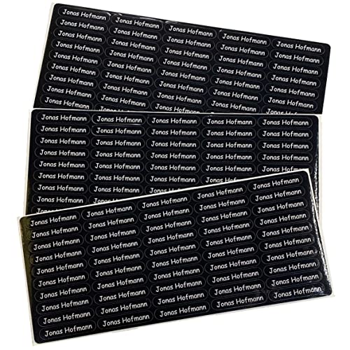 Indigos UG Namensaufkleber Kinder Schule - 150 Stück - 36x7 mm - Aufkleber selbst gestalten - Namensschilder Kindergarten, Sticker KITA, Brotdose, Flasche, Federmappe, Stifte, Bücher - schwarz von INDIGOS UG