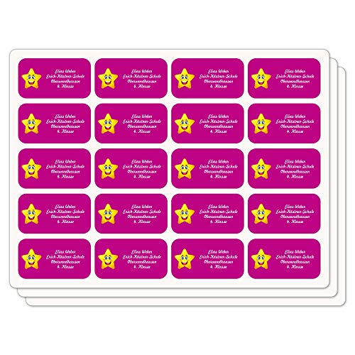 INDIGOS UG® Namensaufkleber Sticker - 40x22 mm - personalisiert - 070 - Stern - 60 Stück für Kinder, Schule und Kindergarten - Stifte, Federmappe, Lineale - Adressaufkleber von INDIGOS UG