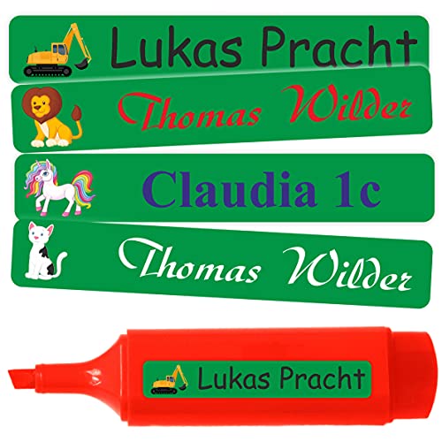 INDIGOS UG - Namensaufkleber Kinder Schule - 51x7 mm - 10-1000 Sticker - grün - Aufkleber selbst gestalten - Namensschilder selbstklebend - Sticker für Stifte, Federmappe, Hefte, Bücher von INDIGOS UG