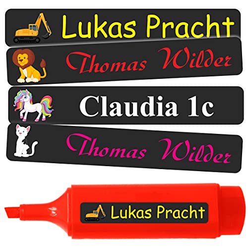 INDIGOS UG - Namensaufkleber Kinder Schule - 51x7 mm - 10-1000 Stück Aufkleber selbst gestalten - Namensetiketten selbstklebend - Sticker für Stifte, Federmappe, Hefte, Bücher - schwarz von INDIGOS UG
