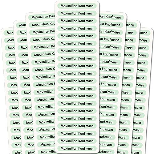 INDIGOS UG Namensaufkleber Kinder - 51x7 mm - 140 Stück Sticker für Kinder, Schule und Kindergarten - Stifte, Federmappe, Lineale - mint Hintergrund - individueller Aufdruck von INDIGOS UG