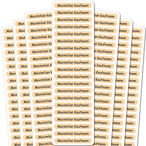 INDIGOS UG Namensaufkleber Kinder - 51x7 mm - 140 Stück Sticker für Kinder, Schule und Kindergarten - Stifte, Federmappe, Lineale - sand Hintergrund - individueller Aufdruck von INDIGOS UG