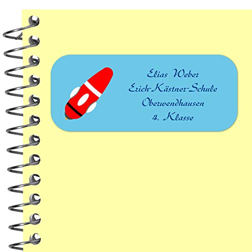 INDIGOS UG Namensaufkleber Kinder Schule - 56x23 mm - Adressetiketten selbstklebend - 117 - Rakete - 33-99 Sticker Adressaufkleber personalisiert - Ordner, Bücher, Hefte, Briefumschläge von INDIGOS UG