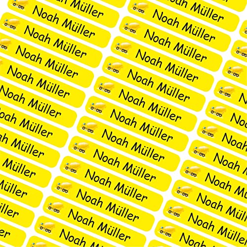 INDIGOS UG Namensaufkleber Kinder Schule- 6x1cm - Etiketten selbstklebend - 009 - Fahrmischer - 60 personalisierte Aufkleber für Kindergarten, Stifte, Bücher, Brotdose, Federmappe, Lineale & Spielzeug von INDIGOS UG