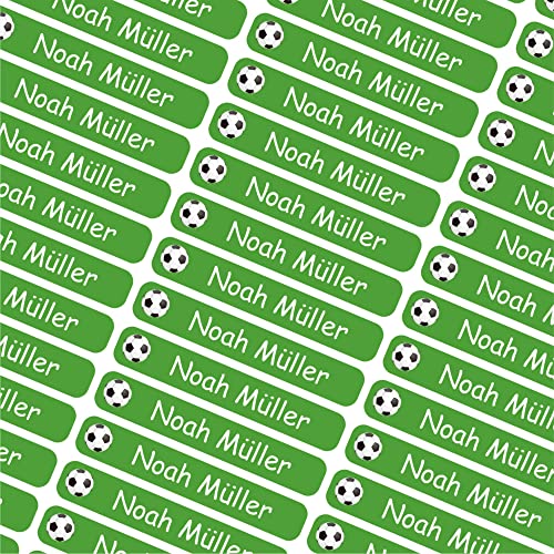 INDIGOS UG Namensaufkleber Kinder Schule- 6x1cm - Etiketten selbstklebend - 012 - Fußball - 60 personalisierte Aufkleber für Kindergarten, Stifte, Bücher, Brotdose, Federmappe, Lineale & Spielzeug von INDIGOS UG