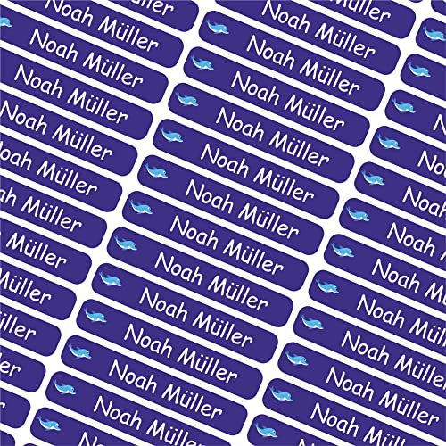 INDIGOS UG® Namensaufkleber Sticker - 6x1cm - personalisierte Klebeetiketten - 014 - Delphin - 60 Stück für Kinder, Schule Kindergarten - Stifte, Federmappe, Lineale - individueller Aufdruck von INDIGOS UG