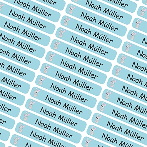 INDIGOS UG Namensaufkleber Kinder Schule- 6x1cm - Etiketten selbstklebend - 015 - Kaninchen - 60 personalisierte Aufkleber für Kindergarten, Stifte, Bücher, Brotdose, Federmappe, Lineale & Spielzeug von INDIGOS UG