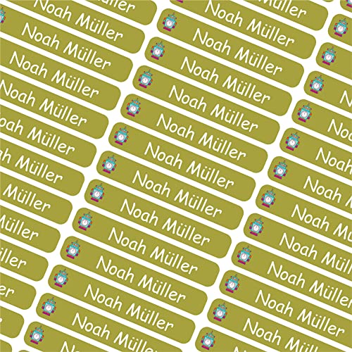 INDIGOS UG® Namensaufkleber Sticker - 6x1cm - personalisierte Klebeetiketten - 018 - Roboter - 60 Stück für Kinder, Schule Kindergarten - Stifte, Federmappe, Lineale - individueller Aufdruck von INDIGOS UG