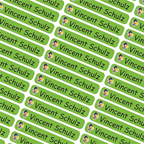INDIGOS UG Namensaufkleber Kinder Schule- 6x1cm - Etiketten selbstklebend - 030 - Vogel - 60 personalisierte Aufkleber für Kindergarten, Stifte, Bücher, Brotdose, Federmappe, Lineale & Spielzeug von INDIGOS UG