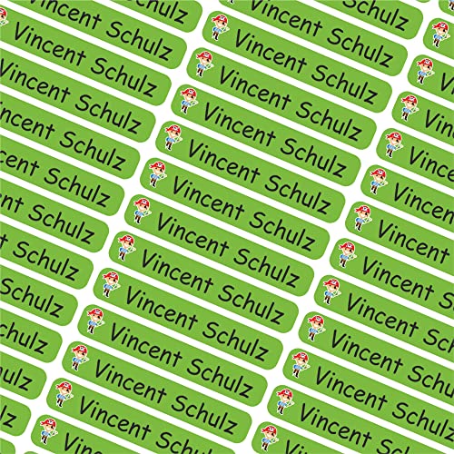 INDIGOS UG Namensaufkleber Kinder Schule- 6x1cm - Etiketten selbstklebend - 031 - Pirat - 60 personalisierte Aufkleber für Kindergarten, Stifte, Bücher, Brotdose, Federmappe, Lineale & Spielzeug von INDIGOS UG