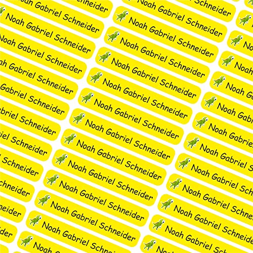 INDIGOS UG Namensaufkleber Kinder Schule- 6x1cm - Etiketten selbstklebend - 040 - Spinosaurus - 60 personalisierte Aufkleber für Kindergarten, Stifte, Bücher, Brotdose, Federmappe, Lineale & Spielzeug von INDIGOS UG