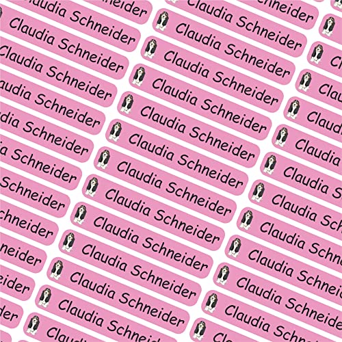 Indigos UG Namensaufkleber Kinder Schule - 6x1cm - 043 - Beagle Hund - Etiketten selbstklebend - 60 personalisierte Aufkleber für Kindergarten, Stifte, Bücher Brotdose Federmappe, Lineale & Spielzeug von INDIGOS UG