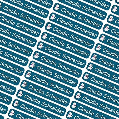INDIGOS UG Namensaufkleber Kinder Schule- 6x1cm - Etiketten selbstklebend - 044 - Katze - 60 personalisierte Aufkleber für Kindergarten, Stifte, Bücher, Brotdose, Federmappe, Lineale & Spielzeug von INDIGOS UG