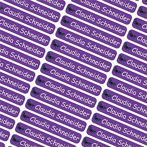 Indigos UG Namensaufkleber Kinder Schule - 6x1cm - 047 - Schmetterling - Etiketten selbstklebend - 60 personalisierte Aufkleber für Kindergarten Stifte, Bücher Brotdose Federmappe Lineale & Spielzeug von INDIGOS UG