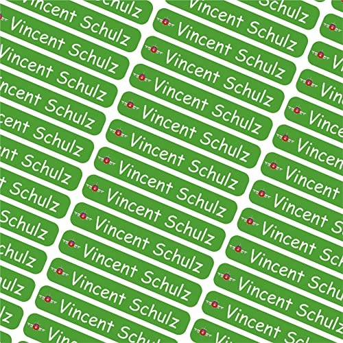 Indigos UG Namensaufkleber Kinder Schule - 6x1cm - 054 - Flugzeug - Etiketten selbstklebend - 60 personalisierte Aufkleber für Kindergarten, Stifte, Bücher, Brotdose, Federmappe, Lineale & Spielzeug von INDIGOS UG
