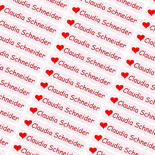 INDIGOS UG® Namensaufkleber Sticker - 6x1cm - personalisierte Klebeetiketten - 066 - Liebe Herz - 60 Stück für Kinder, Schule Kindergarten - Stifte, Federmappe, Lineale - individueller Aufdruck von INDIGOS UG