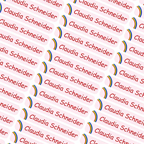 INDIGOS UG Namensaufkleber Kinder Schule- 6x1cm - Etiketten selbstklebend - 067 - Regenbogen - 60 personalisierte Aufkleber für Kindergarten, Stifte, Bücher, Brotdose, Federmappe, Lineale & Spielzeug von INDIGOS UG