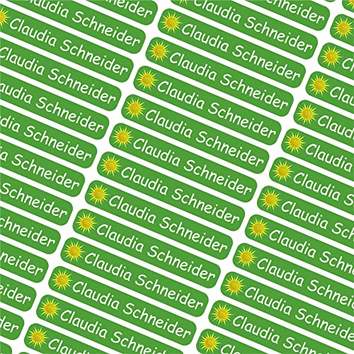 INDIGOS UG® Namensaufkleber Sticker - 6x1cm - personalisierte Klebeetiketten - 069 - Sonne - 60 Stück für Kinder, Schule Kindergarten - Stifte, Federmappe, Lineale - individueller Aufdruck von INDIGOS UG