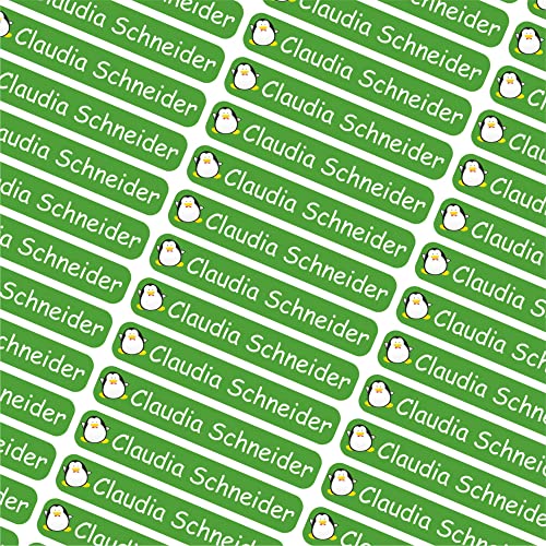 INDIGOS UG® Namensaufkleber Sticker - 6x1cm - personalisierte Klebeetiketten - 074 - Pinguin - 60 Stück für Kinder, Schule Kindergarten - Stifte, Federmappe, Lineale - individueller Aufdruck von INDIGOS UG