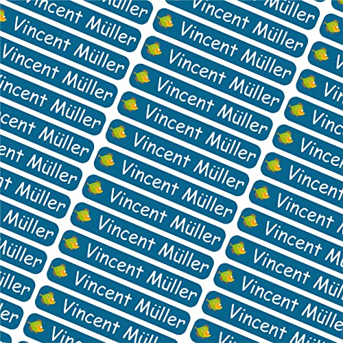 INDIGOS UG Namensaufkleber Kinder Schule- 6x1cm - Etiketten selbstklebend - 101 - Fisch - 60 personalisierte Aufkleber für Kindergarten, Stifte, Bücher, Brotdose, Federmappe, Lineale & Spielzeug von INDIGOS UG