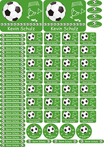 INDIGOS UG® Namensaufkleber Sticker - A4-Bogen - 012 - Fußball - 69 Sticker für Kinder, Schule und Kindergarten - Stifte, Federmappe, Lineale - auch für Erwachsene - individueller Aufdruck von INDIGOS UG