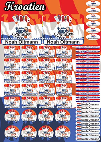 INDIGOS UG® Namensaufkleber Sticker - A4-Bogen - Land Kroatien - 61 Aufkleber für Schule, Kindergarten, Hefte, Bücher - Stifte, Federmappe, Lineale - auch für Erwachsene - individuell von INDIGOS UG