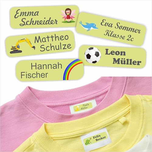 Indigos UG Namensschilder für Kleidung hellgrün - 35x10mm - 60 Stück - Namensaufkleber Kinder Schule - Kleidung & Gegenstände, Kindergarten, KITA - Wäscheetiketten selbstklebend von INDIGOS UG