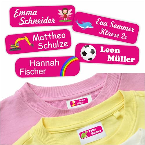 Indigos UG Namensschilder für Kleidung pink - 35x10mm - 60 Stück - Namensaufkleber Kinder Schule - Kleidung & Gegenstände, Kindergarten, KITA - Wäscheetiketten selbstklebend von INDIGOS UG